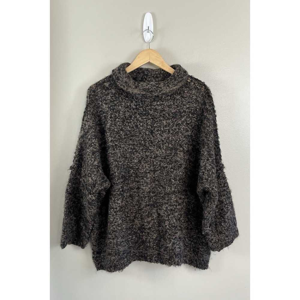 FREE PEOPLE Brown/Black Oversized‎ Open Weave Cowl Neck ALPACA BLEND Sweater XS